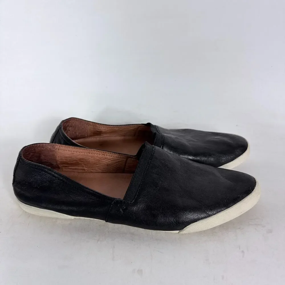 Frye Melanie Sneaker Women's 10 Black Leather Slip-On Low Top Almond toe Comfort